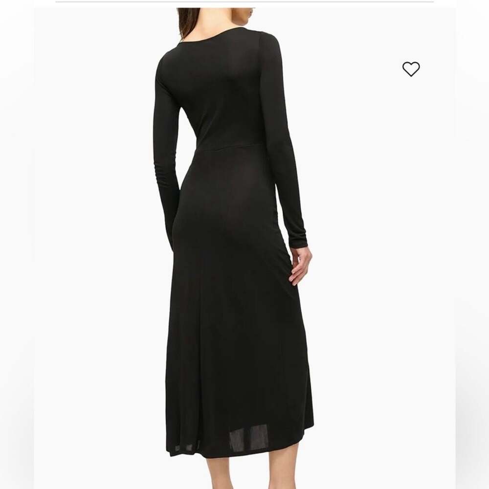 Staud Gres Midi Dress Black Ruched Slimming Long Sleeve Boat Neck Minimal Small - Picture 3 of 12